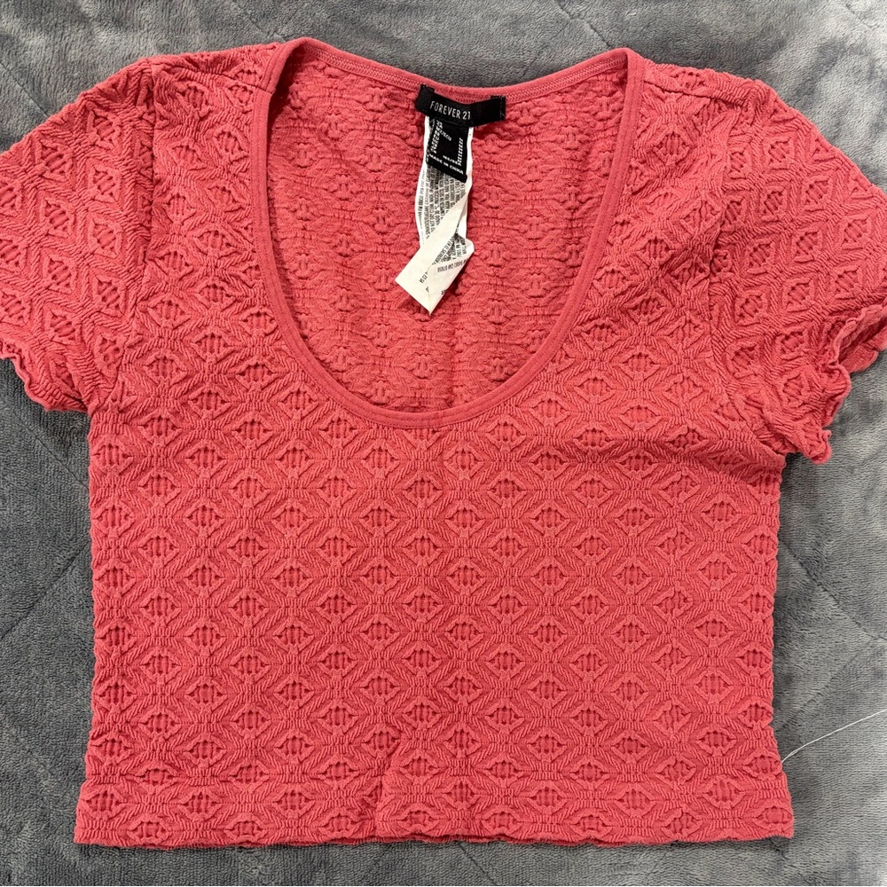 Forever 21 Red Patterned Crop Top
